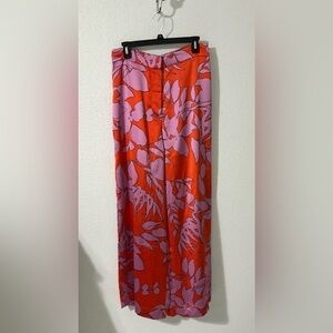 NWT House of Harlow 1960 Orange Floral Satin High Waisted Wide Leg Pants -…